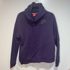 Nike Rally Funnel Neck Hoodie Women's Pullover Deep Purple Side Pocket Cowl Neck